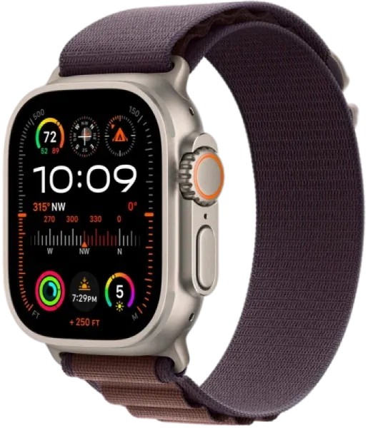 Apple Watch Series Ultra 2 49mm Natural Titanium Case with Indigo Alpine Loop S